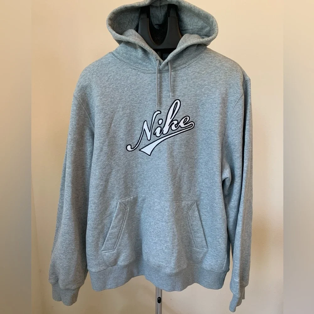 Vintage Orange Label The Athletic Dept Nike Hoodie Grey Cursive Mens XL‎